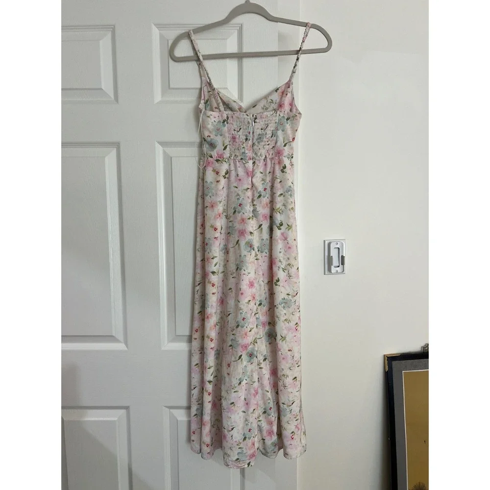 Abercrombie & Fitch Floral Twist Front Maxi Dress Pastel Pink Blue Slit Smocked